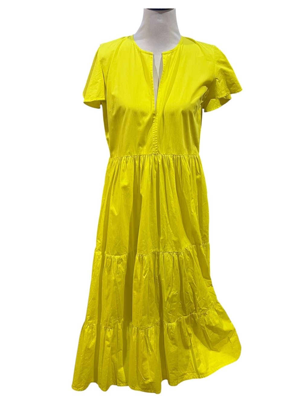 Tuckernuck Oliphant Yellow Flutter Sleeve Tiered Dress Size Small